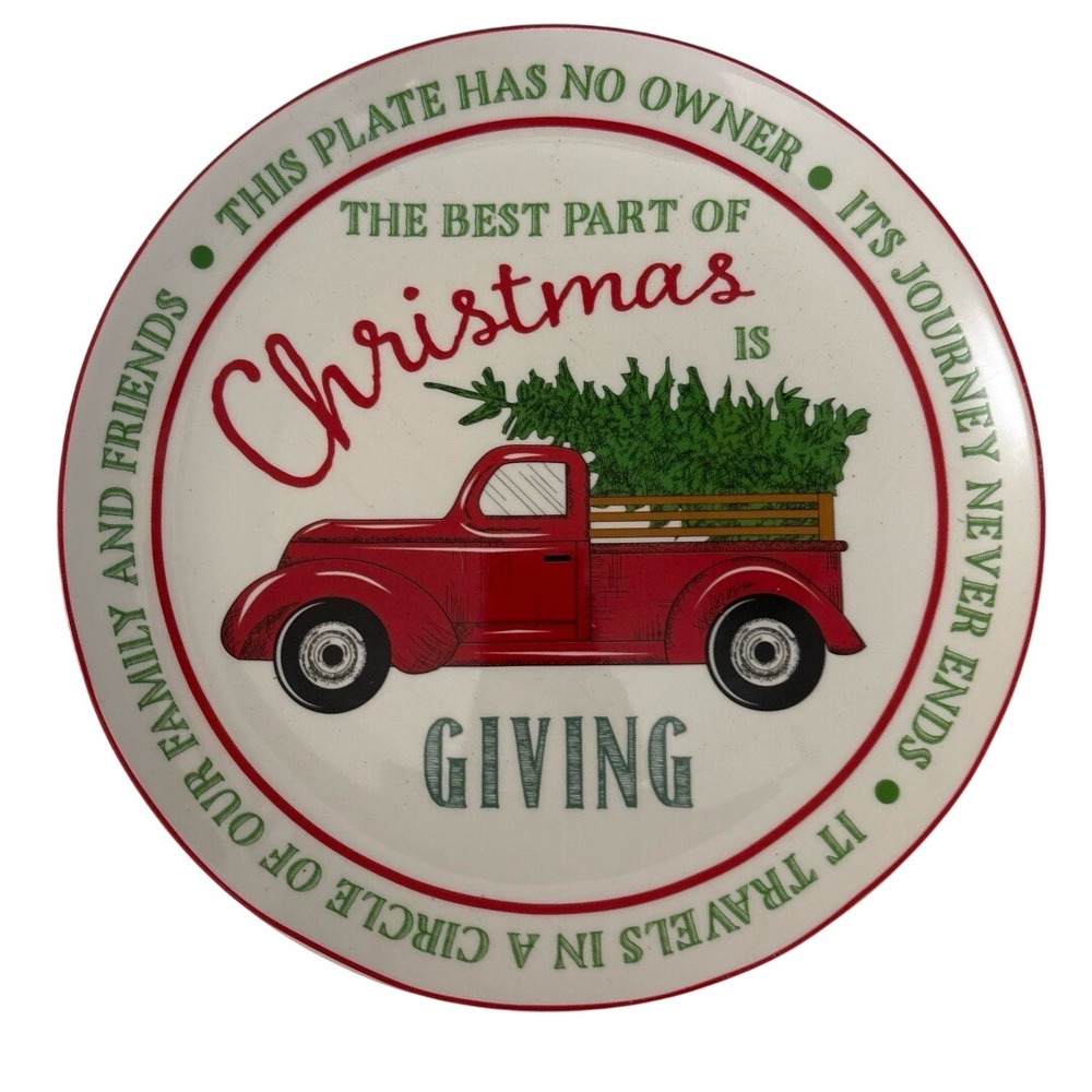 Christmas Giving Plate‎ 10" Red Truck Tree Circular Quotes Festive Cheer